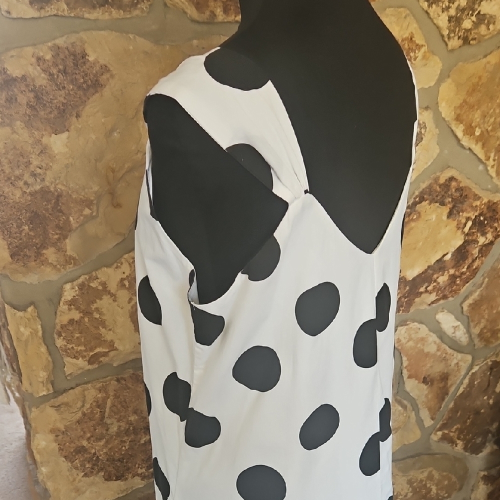 Pomander Place White and Black Polka Dot Sleeveless V-Neck Sundress Sz‎ L - Picture 6 of 10